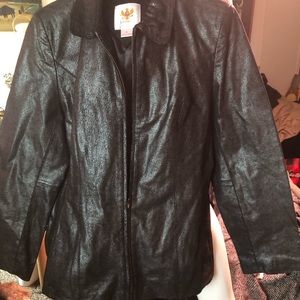 Leather jacket with metallic finish
